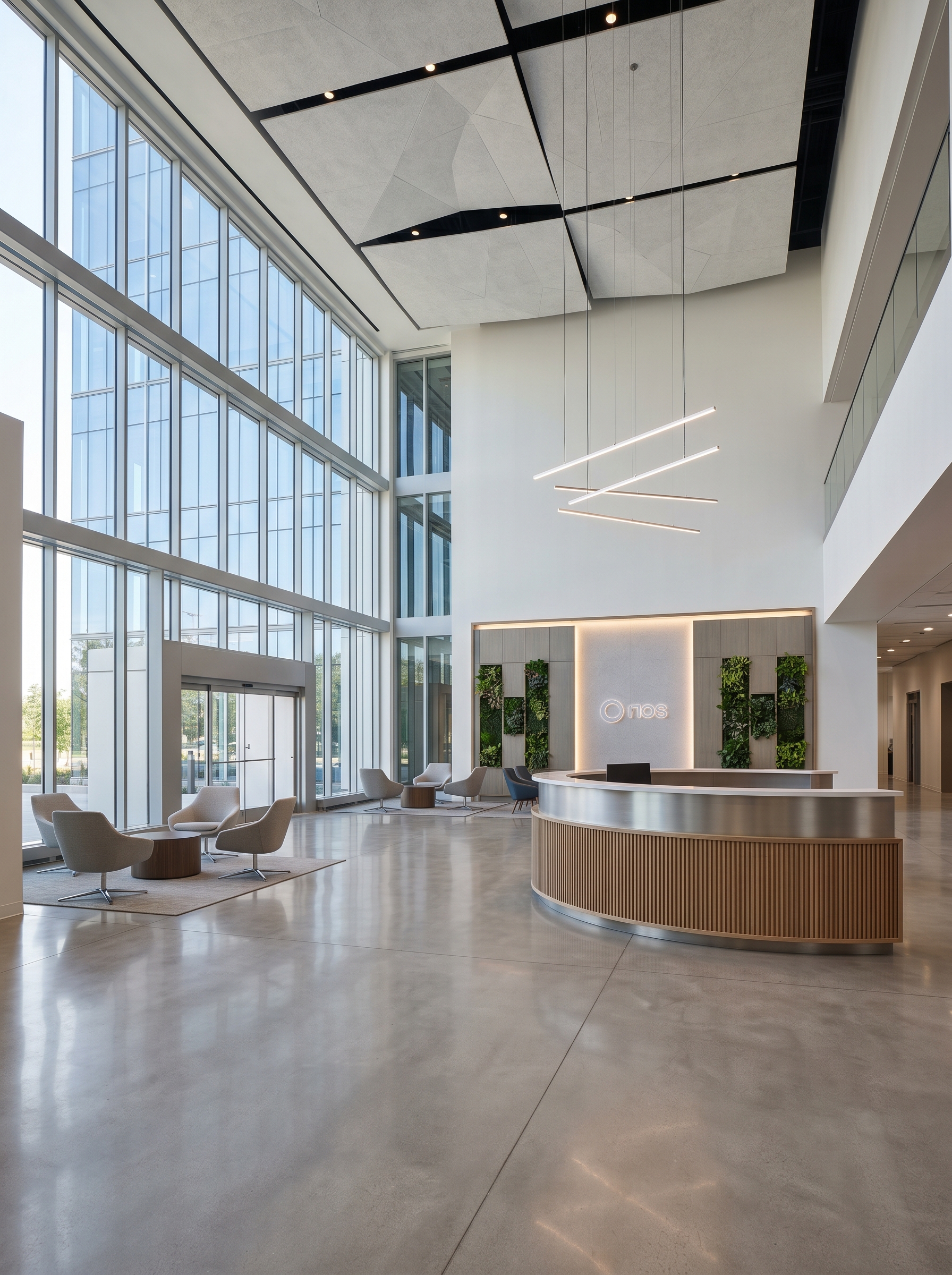 Professional law office with dark-stained built-in bookshelves, leather seating, and coffered ceiling